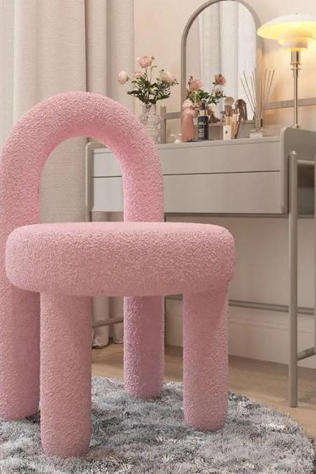Modern Pink Fuzzy Arch-backed Vanity Chair Furniture