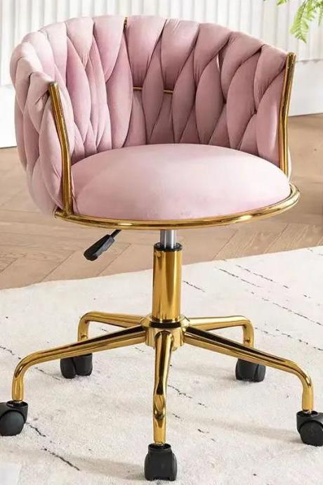 Elegant Pink Velvet Office Chair With Gold Accents