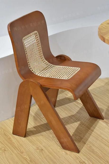 Modern Wooden Accent Chair With Woven Rattan Seat