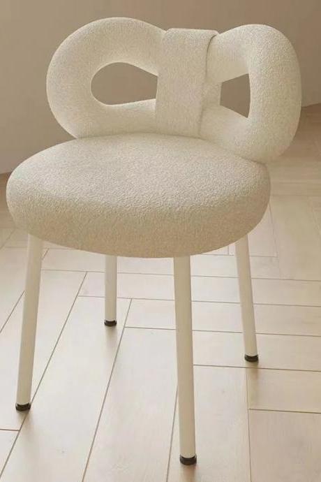 Modern Bouclé Fabric Bow Accent Chair, Off-white