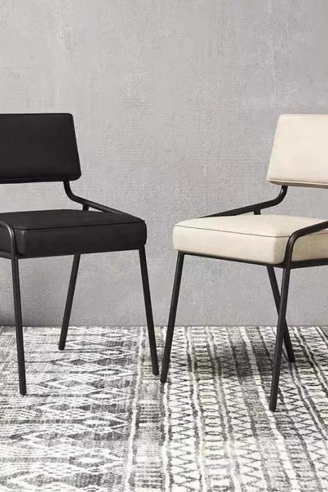 Modern Minimalist Dining Chairs Metal Frame Leatherette Seat
