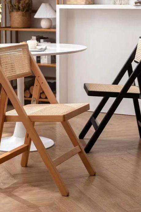 Modern Woven Rattan Wooden Folding Chair Set