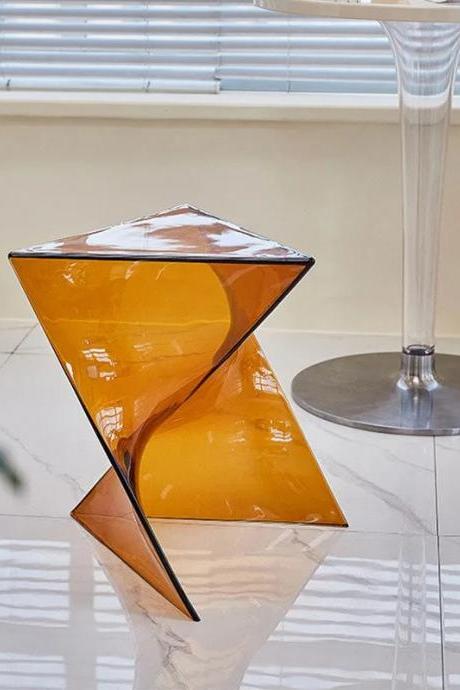 Modern Acrylic Twist End Table In Amber Finish