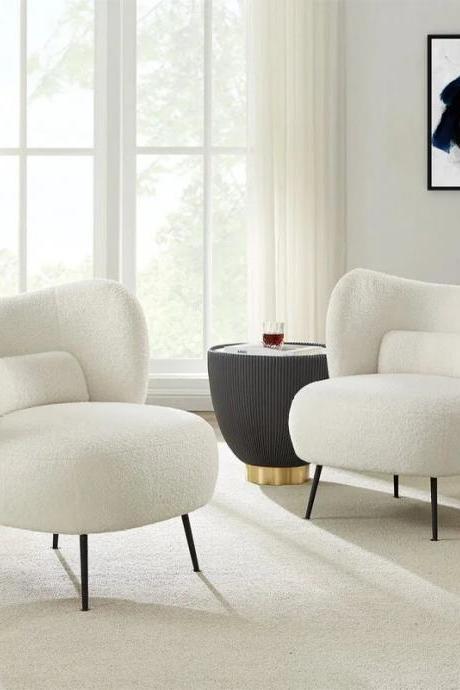 Modern Cozy Boucle Fabric Accent Chair Set Of 2