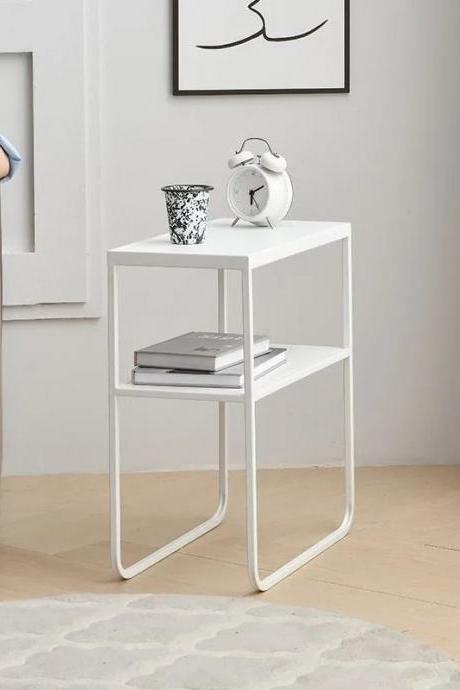 Modern Minimalist White Metal Side Table With Shelf