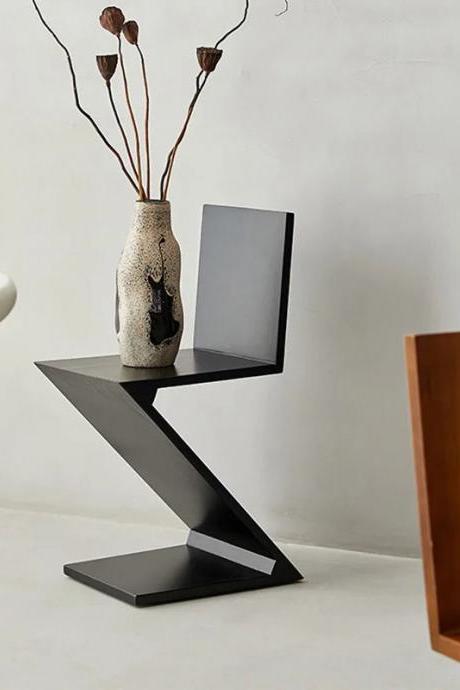 Modern Z-shaped Decorative Side Table With Display Shelf