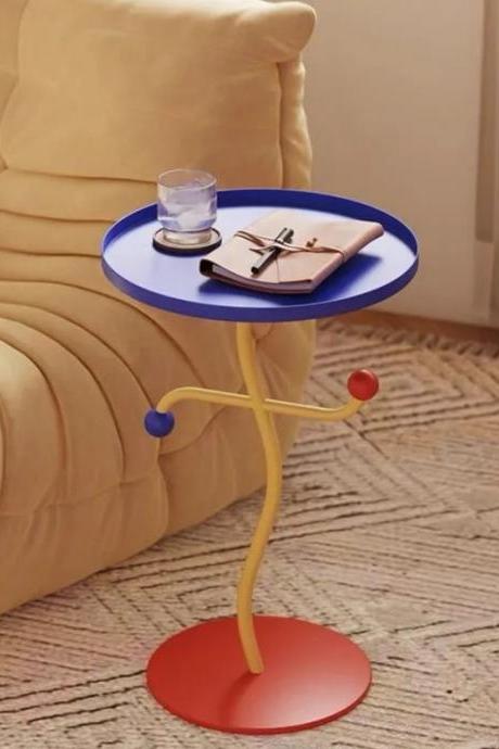 Modern Colorful Round Side Table With Decorative Accents