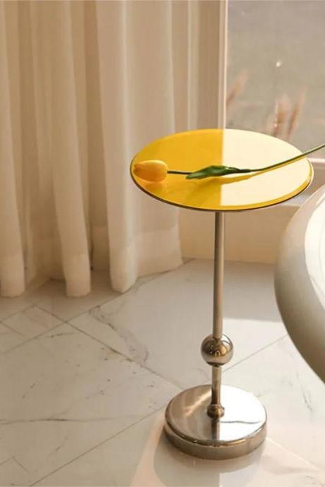 Modern Round Yellow Glass Top Side Table Endstand