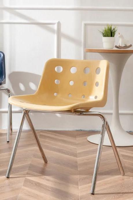 Modern Ventilated Mustard Yellow Plastic Chair Chrome Legs
