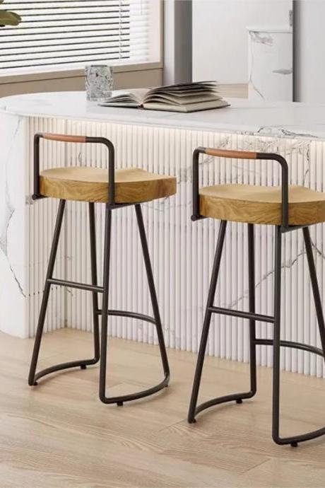 Modern High Bar Stool With Wooden Seat, Set Of 2