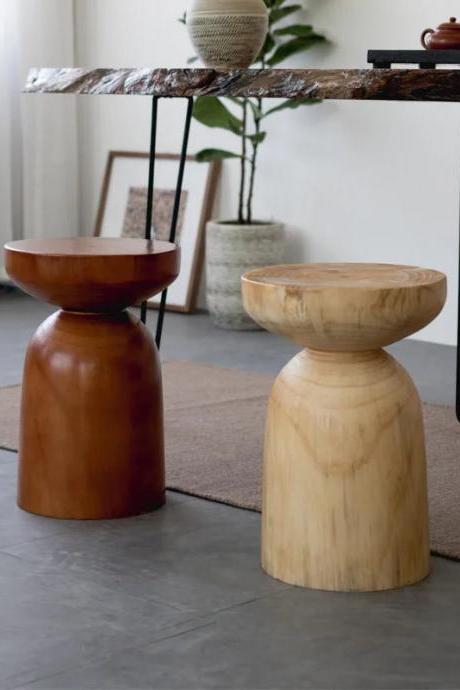 Handcrafted Solid Wood Round Stool Side Tables