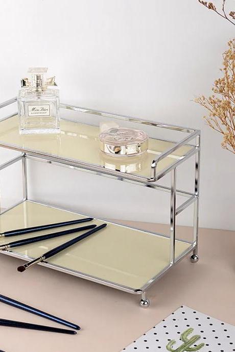 Modern Clear Glass Cosmetic Organizer With Two Shelves