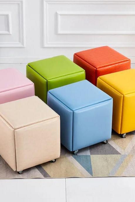 Colorful Cube Ottomans With Storage On Wheels Set