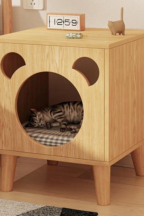 Modern Wooden Cat House Side Table With Cushion