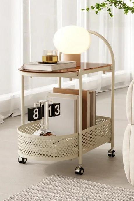 Modern 2-tier Rolling Cart With Lamp And Storage