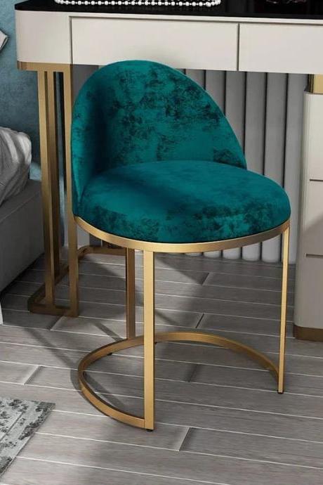 Velvet Teal Accent Chair With Gold Metal Legs