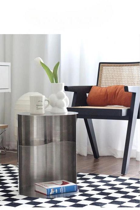 Modern Stainless Steel Round Side Table With Storage