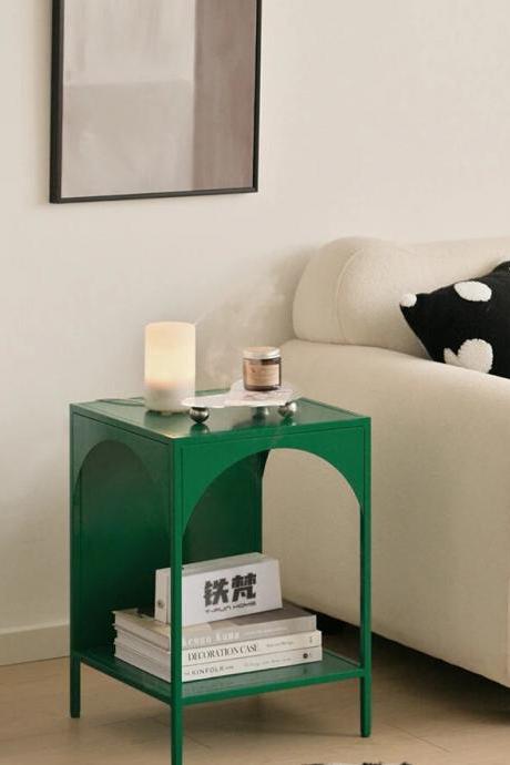 Modern Emerald Green Glass Side Table Storage Shelf