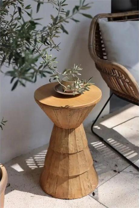 Natural Wooden Hourglass Stool Side Table Endpiece