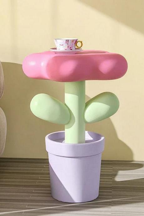 Whimsical Cactus Shaped Side Table With Pink Top