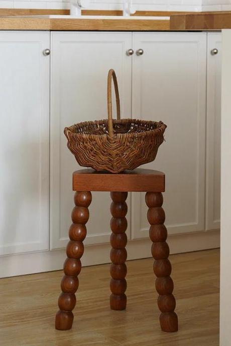Handcrafted Wooden Spindle Plant Stand With Shelf