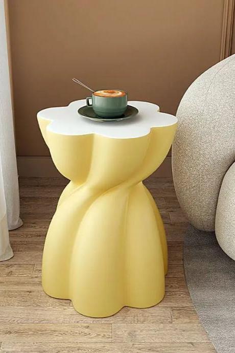 Modern Yellow Accent Side Table With White Top