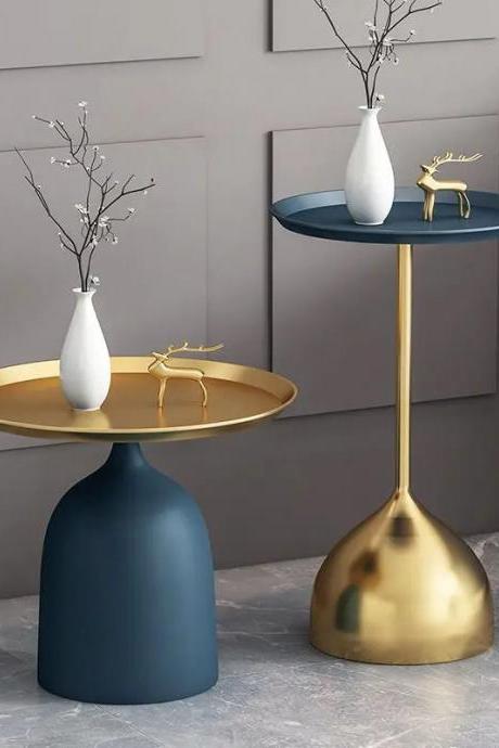 Modern Two-tiered Round Side Table With Gold Accents