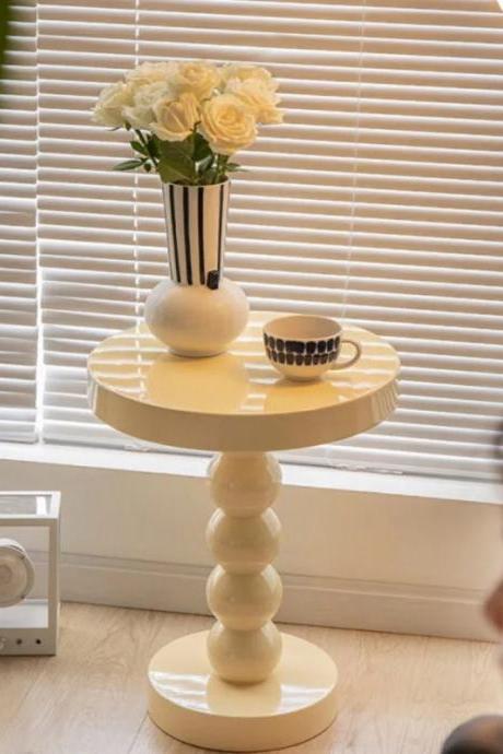 Modern Round Wooden Side Table With Stacked Base