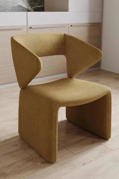Modern Curved Yellow Fabric Accent Chair Furniture