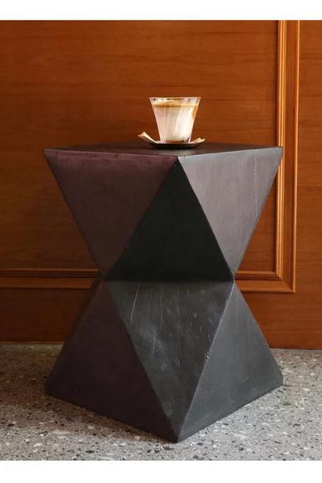 Modern Geometric Concrete Side Table With Espresso Finish