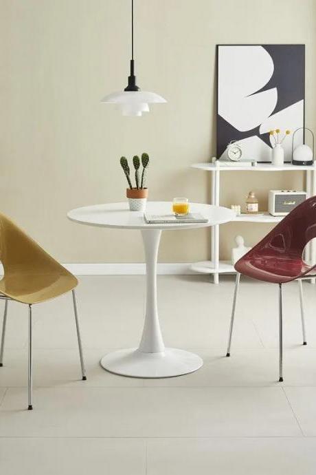 Modern Dining Set With Round White Table And Chairs