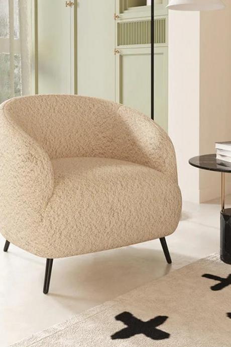 Modern Plush Beige Boucle Accent Chair With Metal Legs