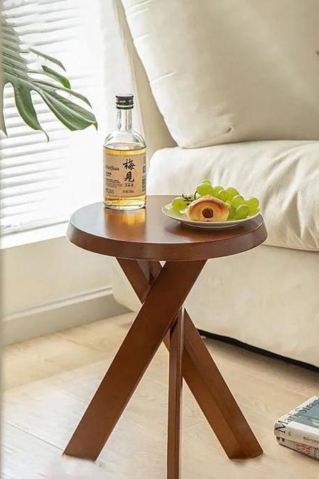 Modern Round Wooden Side Table With X-shaped Base