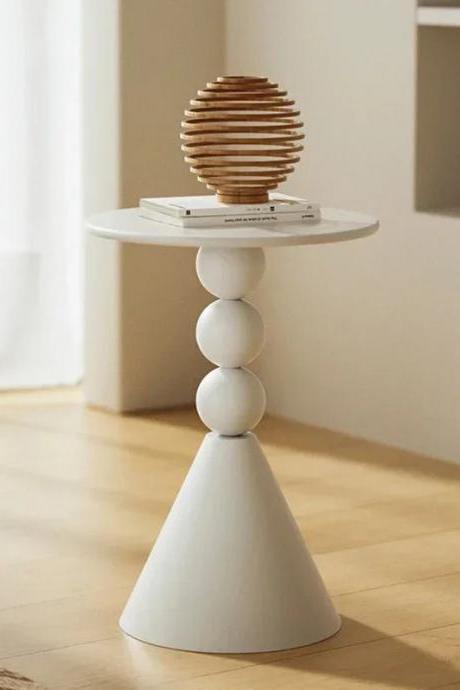 Modern Geometric White Accent Table With Round Top