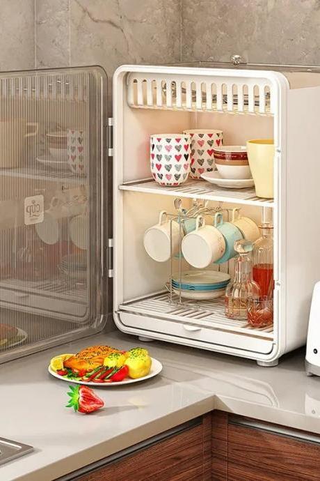 Retro Compact Refrigerator With Transparent Door, 3 Shelves