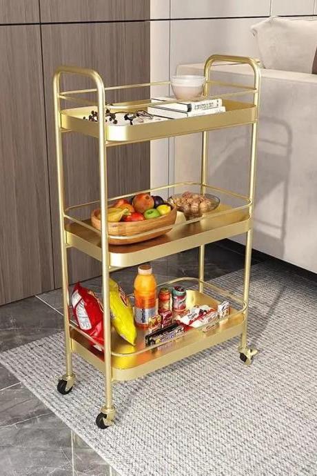 Luxe Gold Three-tier Rolling Kitchen Storage Cart