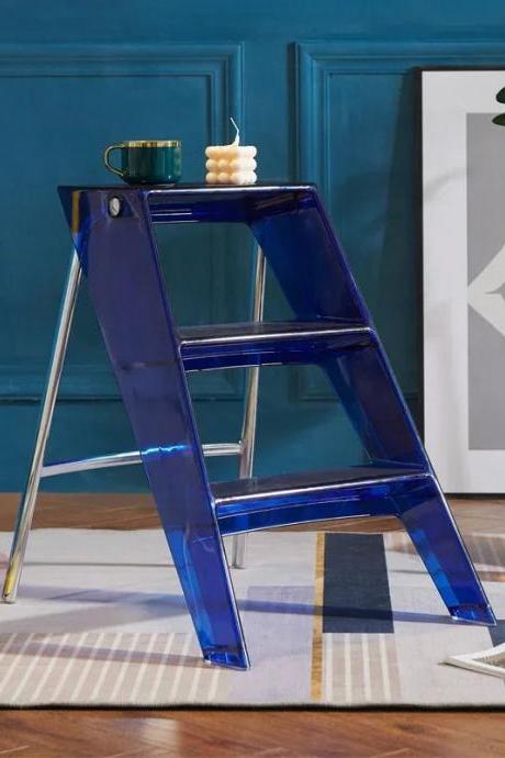 Modern Acrylic Folding Step Stool In Transparent Blue