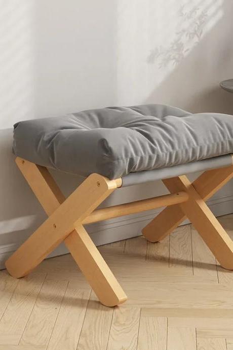 Modern Wooden Folding Stool With Grey Cushioned Seat