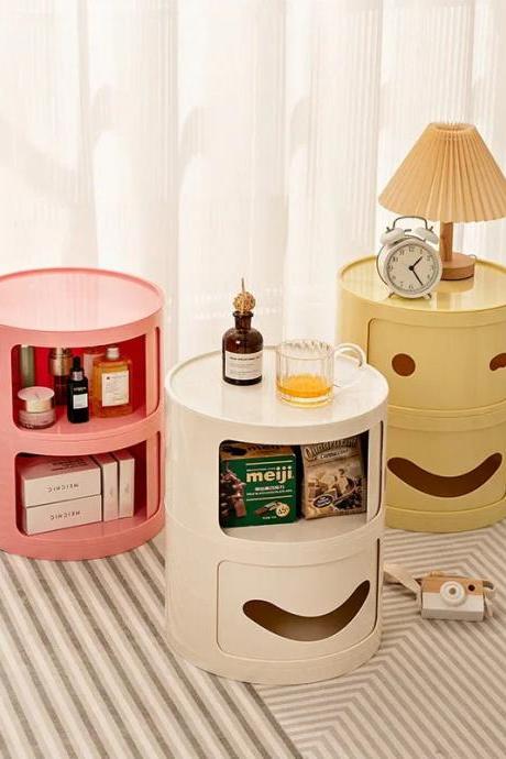 Smiley Face Modern Round Bedside Storage Table Set