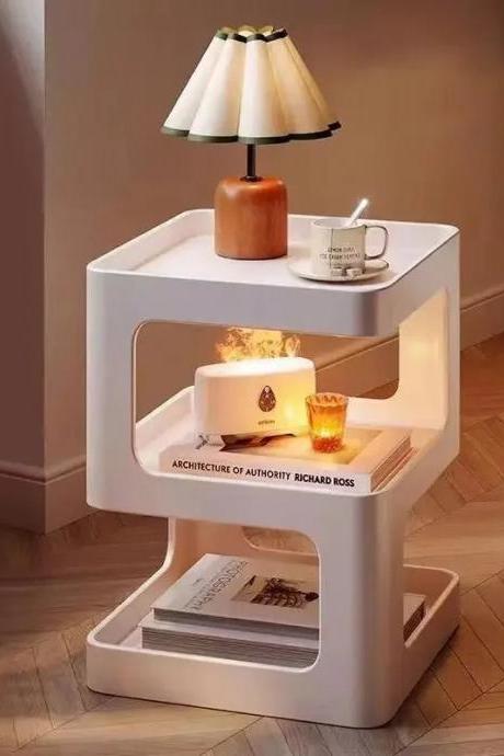 Modern Multi-level Side Table With Built-in Lamp