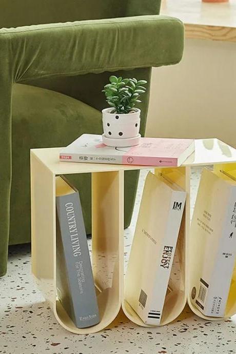 Modern Side Table With Book Storage And Plant Holder