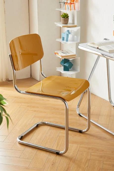 Modern Acrylic Amber Dining Chair With Chrome Legs