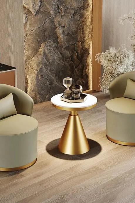 Modern Luxe Velvet Accent Chairs With Gold Cone Table Set