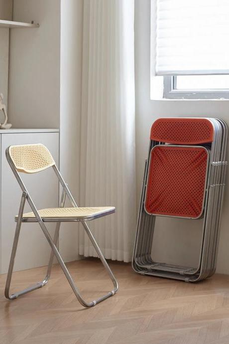 Modern Lightweight Folding Chairs With Woven Seat, Set Of 4