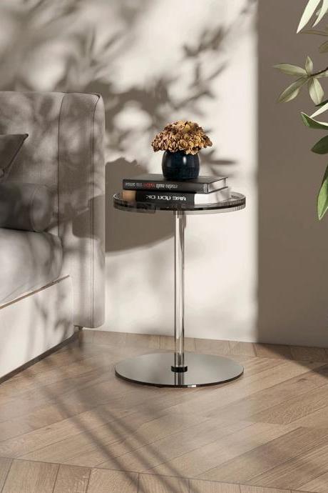 Modern Round Glass Top Side Table With Chrome Base