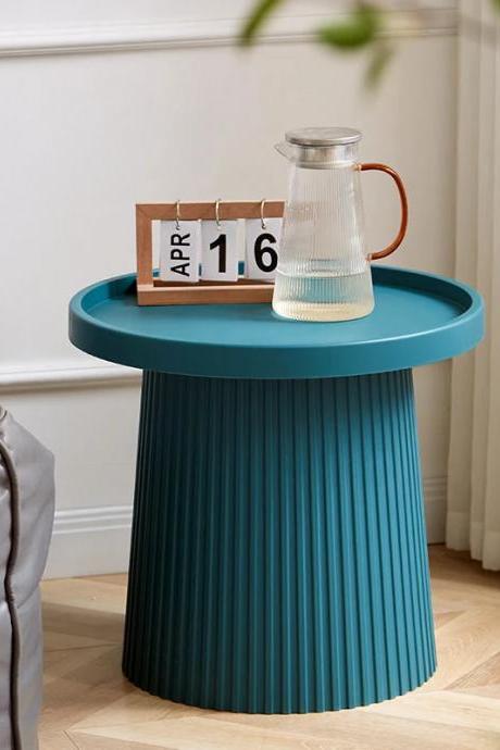 Modern Ribbed Round Side Table With Tray Top