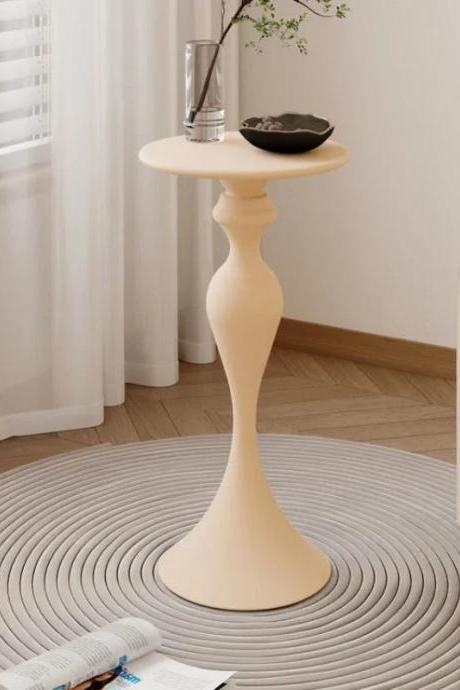 Modern Sculptural Pedestal Side Table In Beige Finish