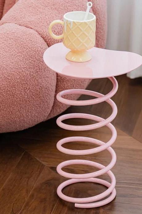 Modern Spiral Design Pink Side Table With Round Top