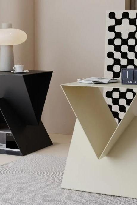 Modern Geometric Zigzag Side Tables In Black And Beige