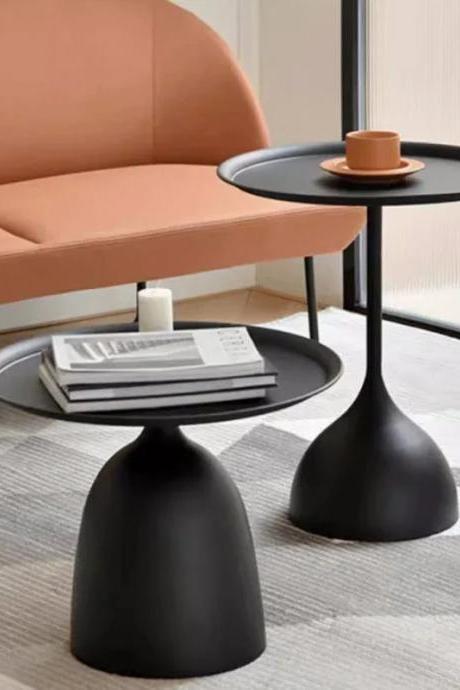 Modern Black Round Metal Base Side Tables Set